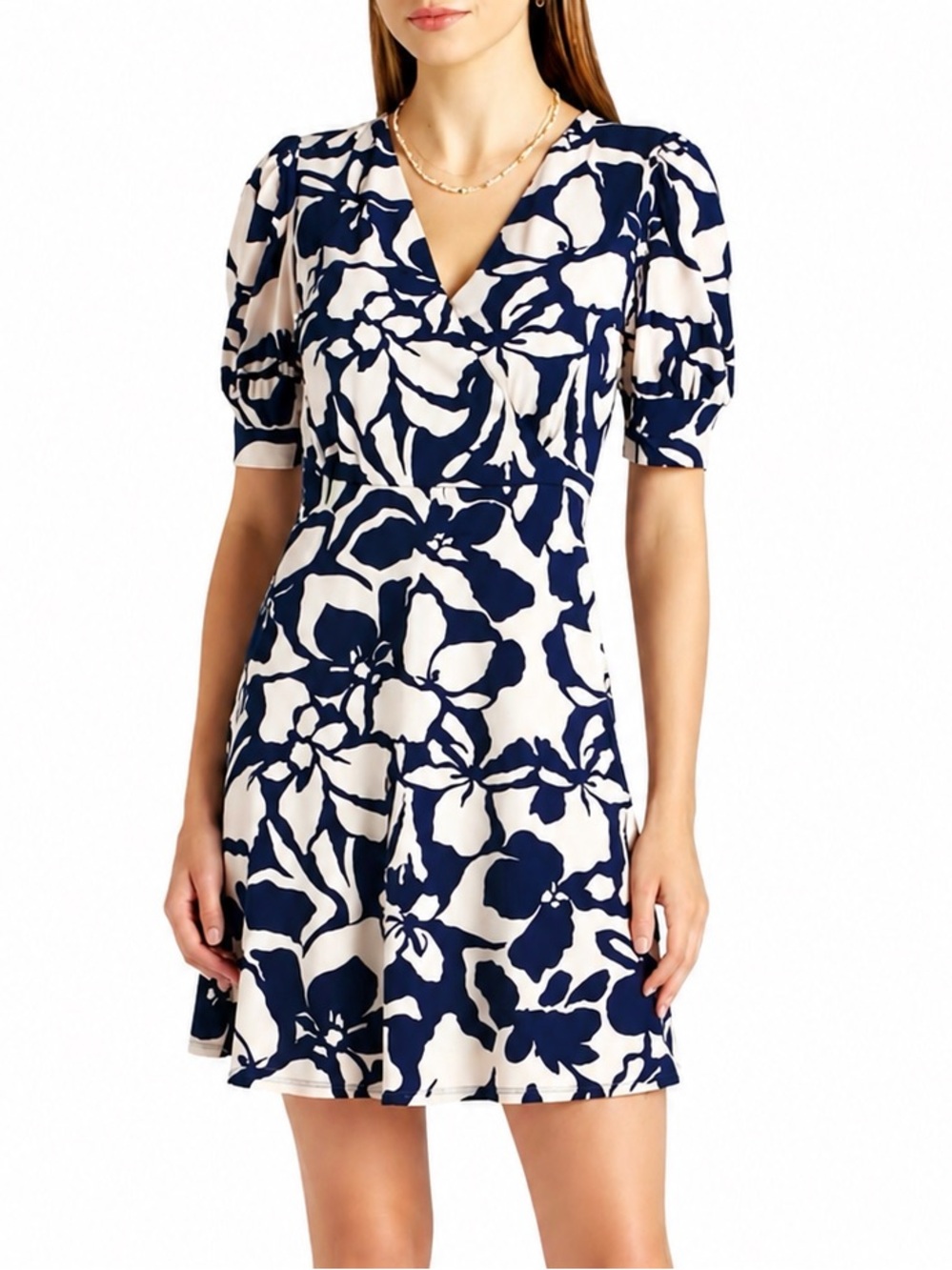 Kaileigh Charlize Knit V-Neck Puff Sleeve Mini Dress (rack)